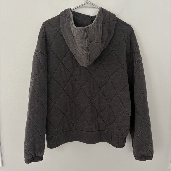 Wild Fable Women’s Small Dark Gray Quilted Long Sleeve Zip Up Hoodie Jacket - Picture 4 of 8